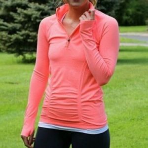 Athleta Large Fastest Track Half Zip Long Sleeve Coral Sizzle